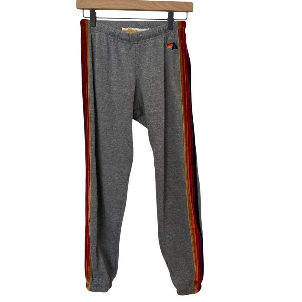 Aviator Nation Velvet Rainbow Stripe Jogger Sweatpants Size S